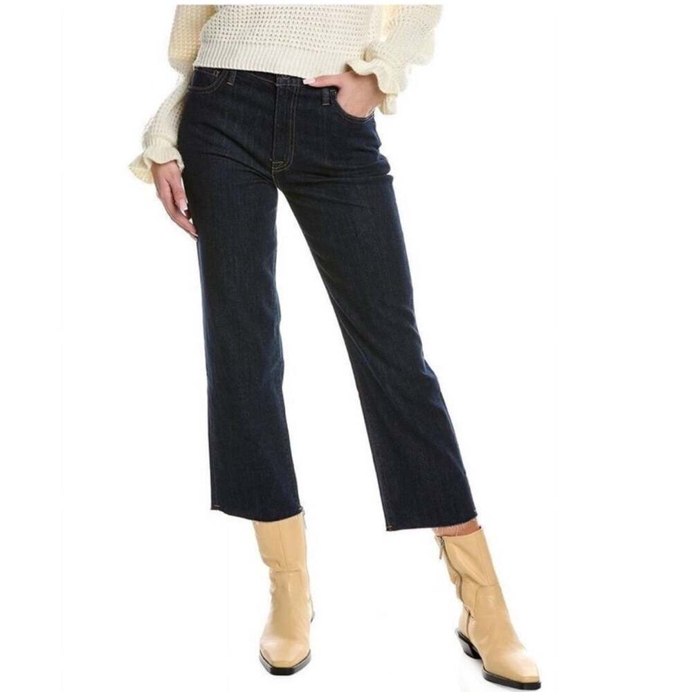 Hudson Jeans Noa Giana Mid Rise Straight Dark Wash Raw Hem Crop Size 27
